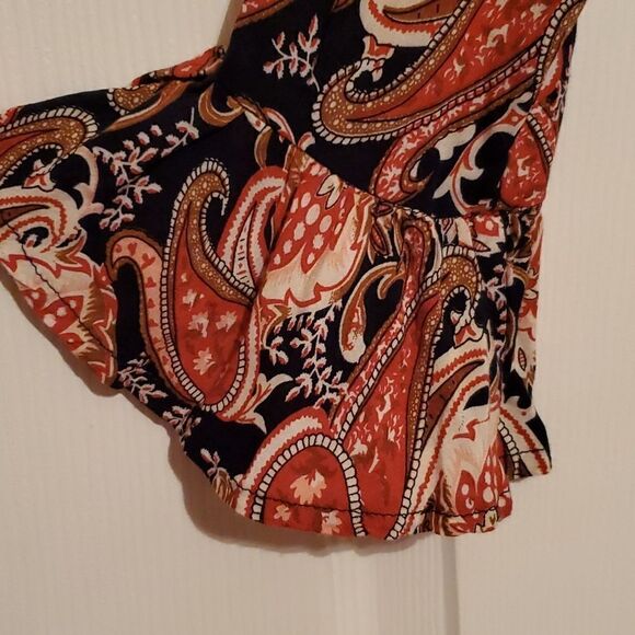 Aura Blue Long Sleeve Floral Paisley Peplum Top Size Small - Picture 3 of 9